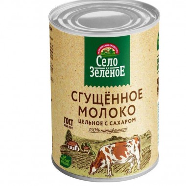 Молоко цельное сгущенное «Село Зеленое» 370 гр Молоко цельное сгущенное «Село Зеленое» 370 гр