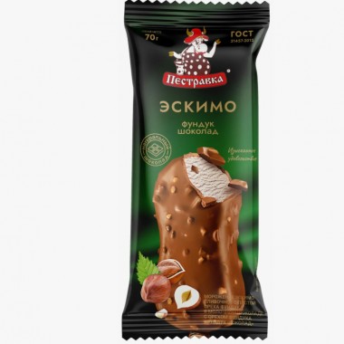 Пломбир эскимо сливочное с пастой ореха фундука в молочном шоколаде «Пестравка» 70 гр. Пломбир эскимо сливочное с пастой ореха фундука в молочном шоколаде «Пестравка» 70 гр.