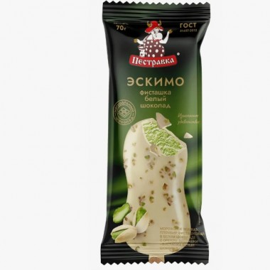 Пломбир эскимо фисташковый в белом шоколаде «Пестравка» 70 гр. Пломбир эскимо фисташковый в белом шоколаде «Пестравка» 70 гр.
