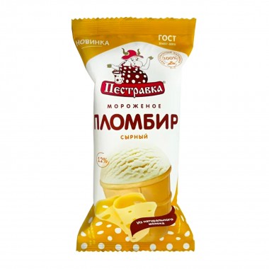 Пломбир со вкусом сыра в вафельном стаканчике «Пестравка» 100гр Пломбир со вкусом сыра в вафельном стаканчике «Пестравка» 100гр