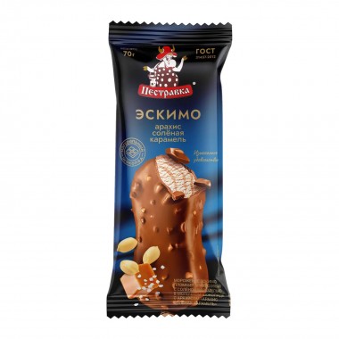 Эскимо пломбир арахисовый с солёной карамелью «Пестравка» 80гр Эскимо пломбир арахисовый с солёной карамелью «Пестравка» 80гр