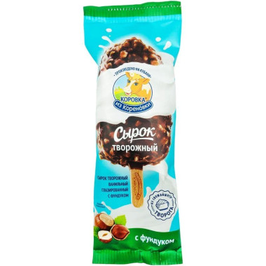 Сырок ванильный в  молоч-шоколаде с  фундуком на палочке 50гр "Коровка"