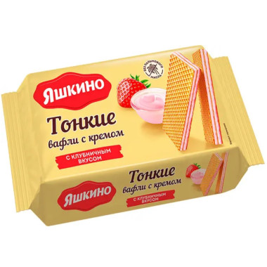 Вафли тонкие с кремом и клубничным вкусом "Яшкино" 144гр