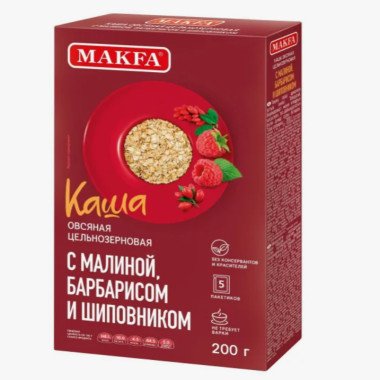 Каша овсяная "С малиной, барбарисом и шиповником" 200гр "Makfa"