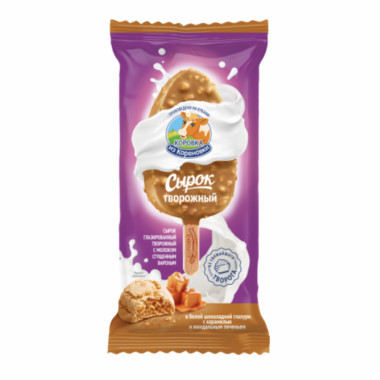 Сырок тв. с карамелью и миндальным печеньем на палочке 50гр "Коровка из Кореновки"