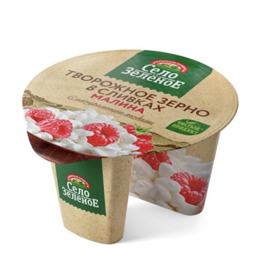 Зерно творожное в сливках с малиной 5% «Село Зеленое» 130 гр.