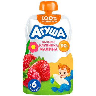 Агуша пюре яблоко клубника малина 90гр