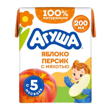Агуша сок яблоко персик с мякотью 200мл