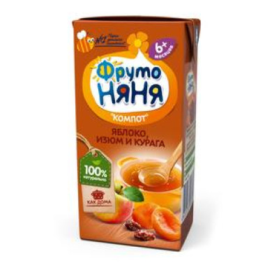 Компот "Яблоко, изюм, курага" "Фруто Няня" 200 гр
