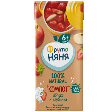 Компот "Яблоко,клубника" "Фруто Няня" 200 гр