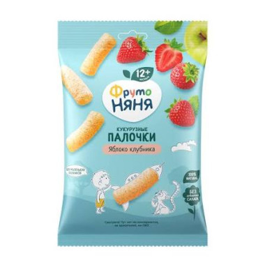 Палочки кукурузные "Яблоко и клубника" "Фруто Няня" 20 гр