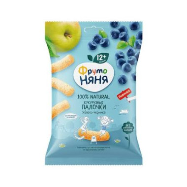 Палочки кукурузные "Яблоко и черника" "Фруто Няня" 20 гр